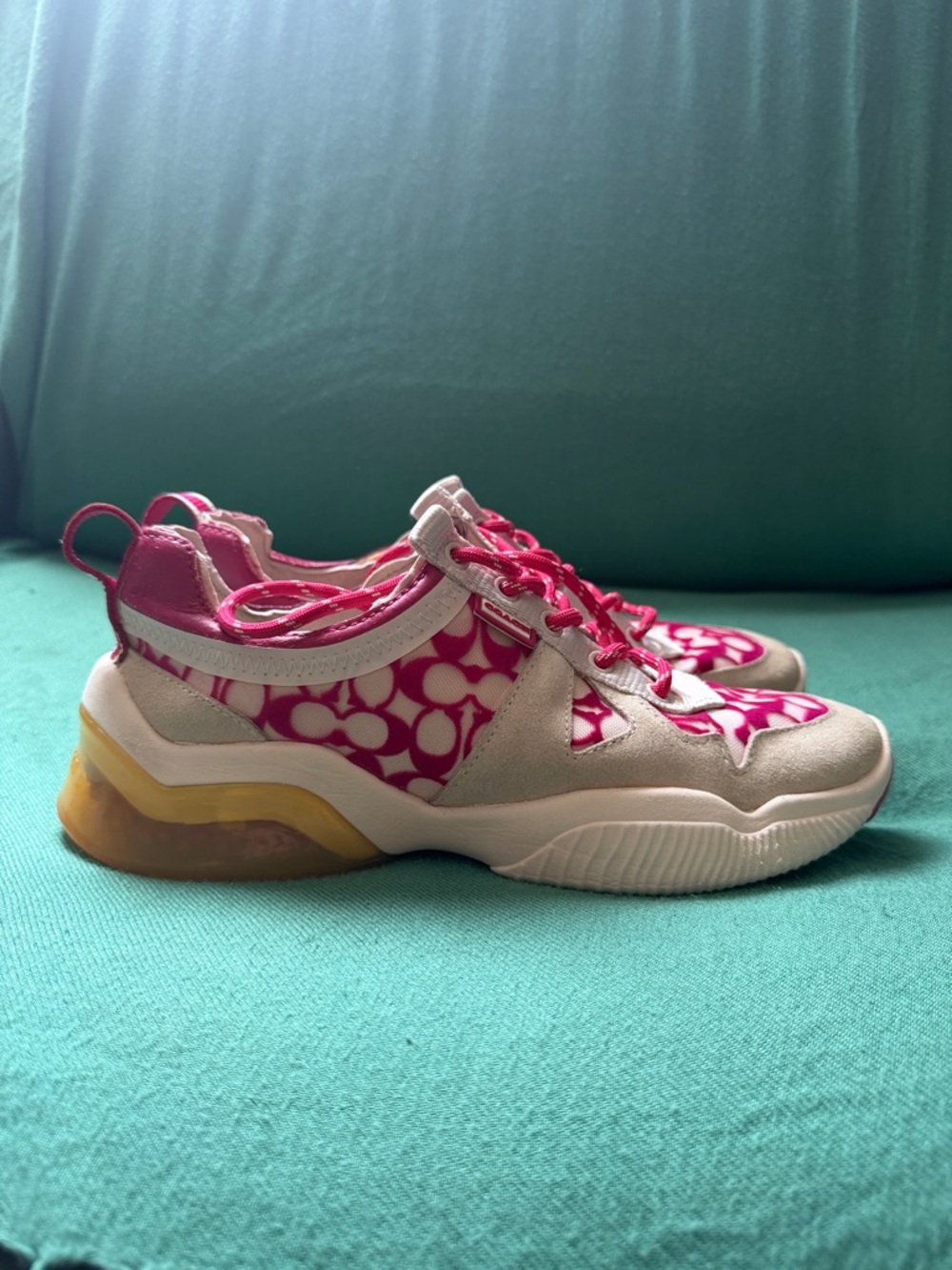 Coach Pink and White Logo-Panel Women's Sneakers